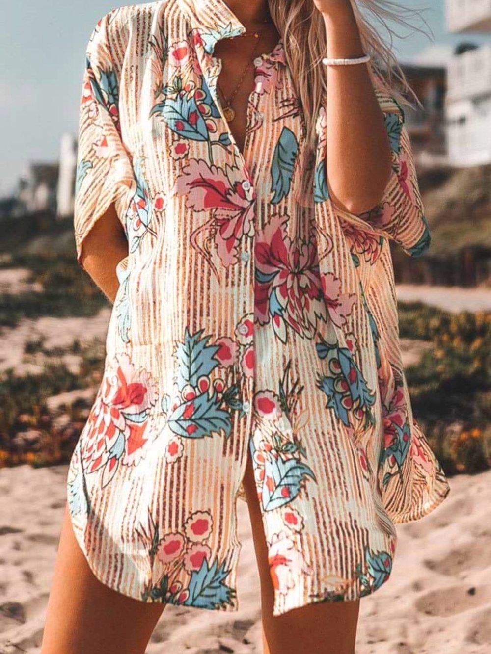 Cupshe Floral Print Buttoned Cover Up Size Small Beach Cover Up